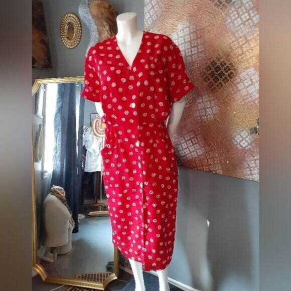 Vintage Abstract Print Button Down Midi Dress - Picture 1 of 13